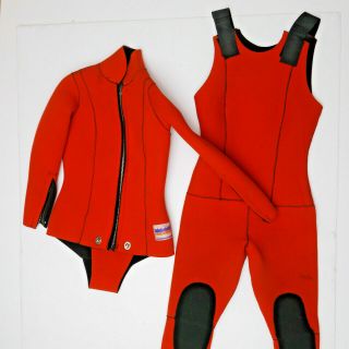 Vtg Henderson Beavertail Wetsuit 7mm 2 - Piece Womens Small Red Babewatch Sexy