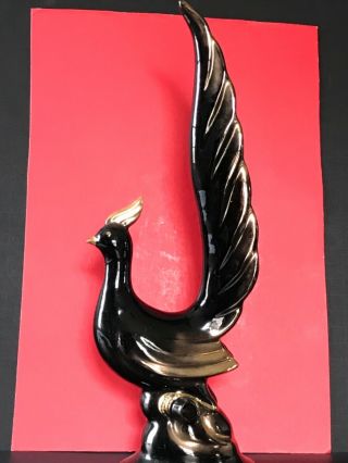 Vintage Midcentury Modern Ceramic Black And Gold Pheasant