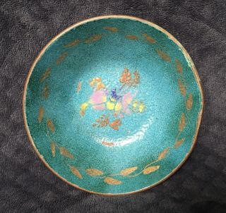 Antique Vintage American? Arts & Crafts Turquoise Enameled Gilt Copper Bowl
