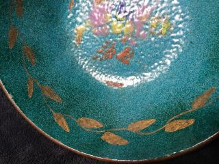 Antique Vintage American? Arts & Crafts Turquoise Enameled Gilt Copper Bowl 3