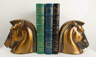 Mid Century Etruscan Horse Bookends Copper Brass Bronze Style Vintage Art Deco