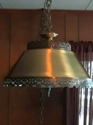 Vintage Mid Century Modern Brass Ornate Swag Lamp Chandelier Hollywood Regency