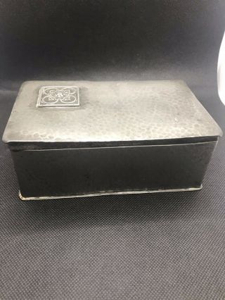 Antique Arts And Crafts Art Nouveau Hammered Signed Roundhead Pewter Box