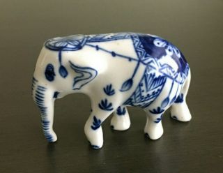Vintage Miniature Ceramic Porcelain Blue/white Elephant Figurine 2.  5 "