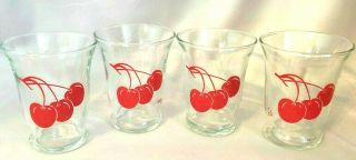 Antique Vintage Depression Glass Art Deco Cherry Juice Glasses Set 4 Red Gift