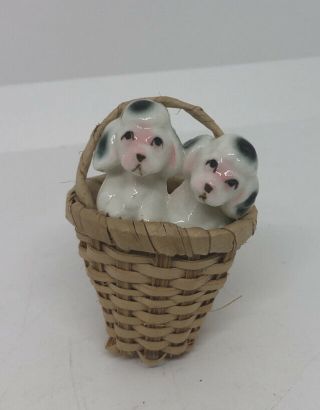 Vintage Poodles In A Basket Porcelain/ceramic Figurine