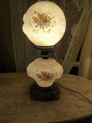 Vintage Ef & Ef Industries Hurricane Table Lamp Milk Glass Hand Painted 21 " Tall
