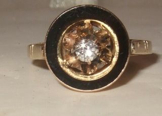 Vintage Estate Mourning ? 14k Yellow Gold Diamond Circle Onyx Ring Sz 5