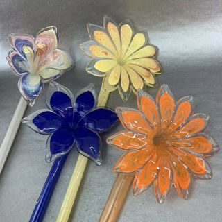 Murano Italy Set Of 4 Large 20” Vintage Hand Made Colored Glass Flower Bouquet