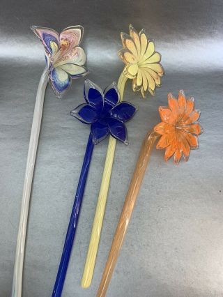Murano Italy Set Of 4 Large 20” Vintage Hand Made Colored Glass Flower Bouquet 2
