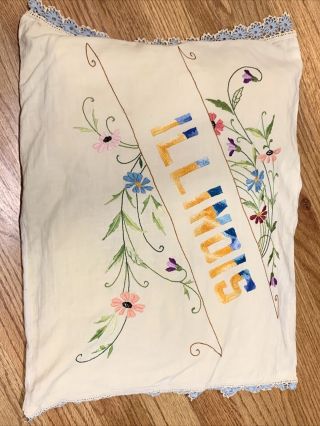 Antique Arts & Crafts Embroidered Mission Pillow Illinois Stickley Era 21” X 15”