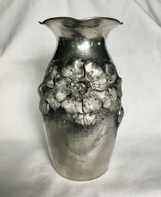 Antique Art Nouveau Pewter Vase Made In France & Signed