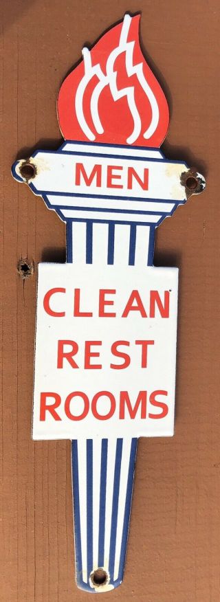 Vintage Porcelain Mens Rest Room Standard Amoco Gas And Oil Sign