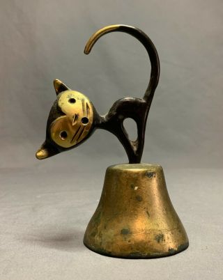 Vintage Walter Bosse Cat Bell - Austria Brass - Mid Century Hagenauer
