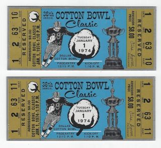 Set Of 2 Vintage 1974 Cotton Bowl Full Tickets - Nebraska Vs Texas - Football - Look