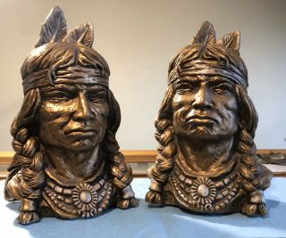 Vintage Book Ends Native American Chiefs Universal Statuary 1966 320 Statue