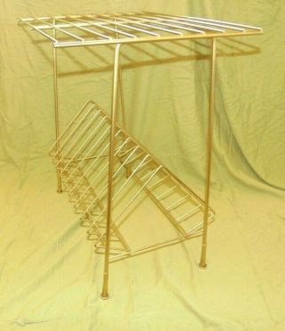Vintage Mcm Mid - Century Record Player Stand Lp Record Holder Rack Metal -