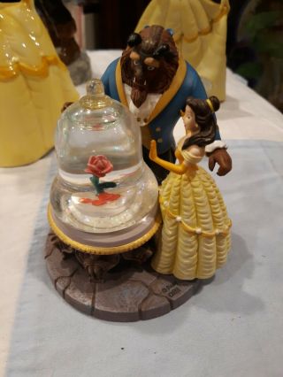 Rare Vintage Disney Belle Beauty And The Beast Mini Snowglobe Snow Globe Rose 3 "