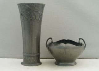 Orivit Pewter Germany Art Nouveau Jugendstil Bowl & Vase C1910 A/f