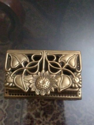 Solid Brass Box Desk Stamp Holder Silvestri Trinket Sun Flower 3 1/2 " Long