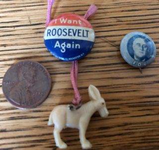 Vintage Classic Unusual Fdr Franklin Roosevelt 5/8” & 7/8” Pin Pins Pinback