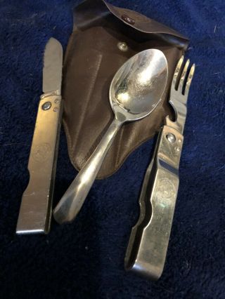 Vintage Boy Scouts Of America Camp Knife Fork & Spoon Set & Pouch Imperial