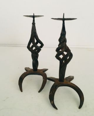 Mid Century Candlestick Art Brutalist Vintage Wrought Iron Metal Candle Holder