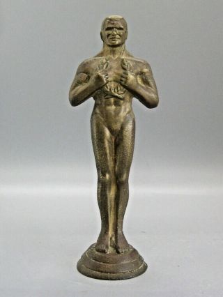 Vtg Art Deco Nude Muscle Man W/laurel Brass Figural Sculpture Gay Int Oscar?