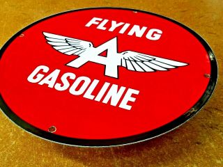 Vintage Flying A Gasoline & Wings 12 " Porcelain Metal Gas & Oil Sign Pump Plate