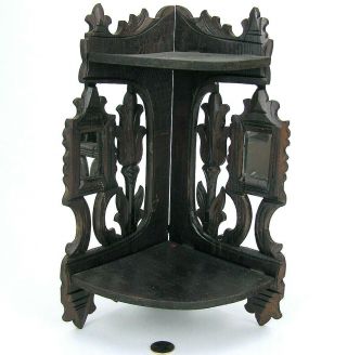 Small Antique Victorian Folding Corner Shelf Mirrors Carved Fretwork Dark Wood