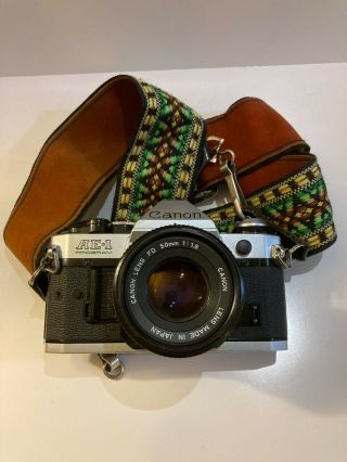 Canon Ae - 1 Program 35mm Slr Camera With 50mm F/1.  8 Lens Very Good Vintage