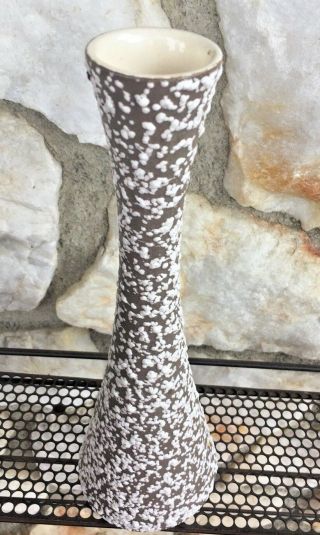 Vintage Tall Mid Century Ceramic Textured Vase Brown White Pottery