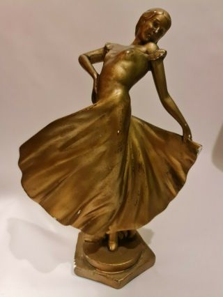 Art Deco Style Dancing Lady Figure Painted Bronze