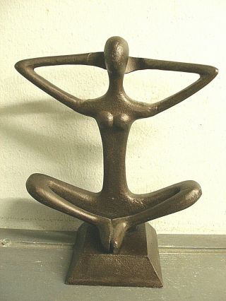 Vintage Hand Crafted Metal Sculpture Nude Female Yoga Pose Bronze Finish