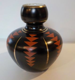 Rare Antique Vintage Arts & Crafts Pottery Vase Belgium Black Red Gold Old