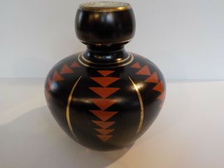 RARE Antique Vintage Arts & Crafts Pottery Vase BELGIUM Black red Gold OLD 2
