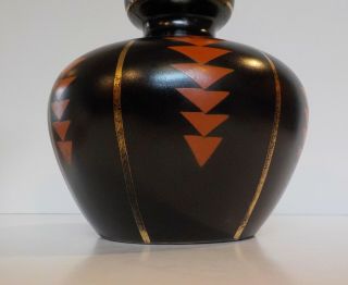 RARE Antique Vintage Arts & Crafts Pottery Vase BELGIUM Black red Gold OLD 3