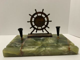 Desk Pen Stand Us Frigate Constitution Vintage Old Ironsides Brass Ships Wheel