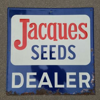 Vintage Jacques Seed Corn Dealer Farm Sign 24x24 Painted Steel Prescott Wisc