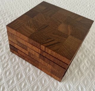 Set Of 6 Mid - Century Danish Modern Teak Wood Coasters Trivets Box