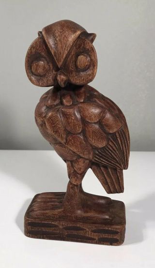 Mcm Mid Century Hand Carved Wooden Owl Sculpture Signed R.  Placide
