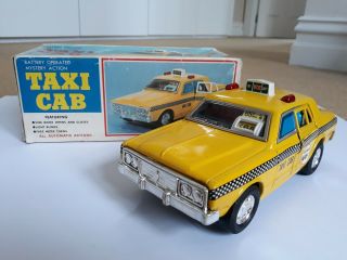Vintage 1960s - 1970s Japanese Taxi Cab Tin Car With Box,  By Yonezawa