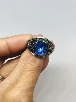 Vtg 1984 Lakeland,  High School.  925 Sterling Silver Blue Glass Ring Sz 8.  5 - 11g