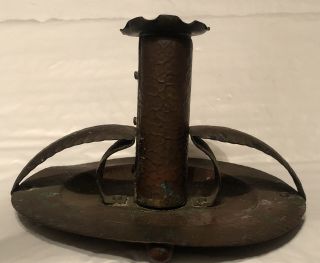 Antique Hand Hammered Copper Arts And Crafts Candle Holder,  Patina