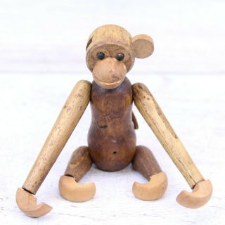 Vintage Mid Century Wood Monkey Cute Toy Denmark Style Retro Modernist Decor