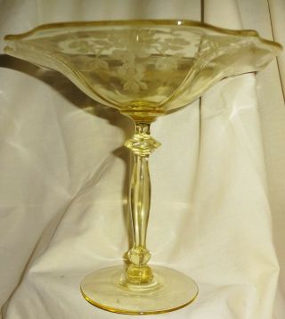 Elegant Cambridge Glass Apple Blossom 3400/14 - 7 " Tall Gold Krystol Comport