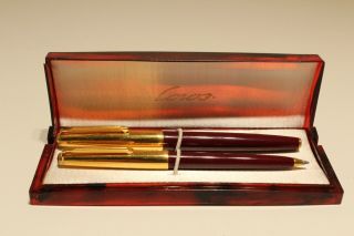 Vintage Ussr Luxury Set Of Fountain Pen With 14k Nib And Ballpoint Pen " Union "