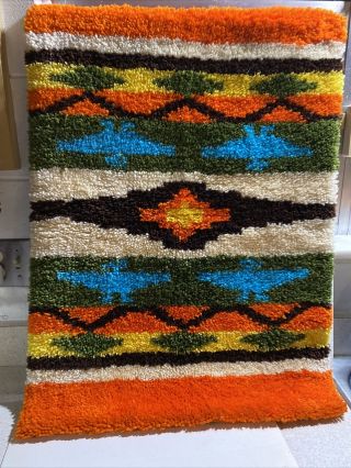 Vintage Abstract Shag Rug Tapestry Mid Century Modern Unique Southwestern
