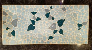 Vtg Mid Century Modern Unique Blue Leaf Design Ceramic Mosaic Tray 60 