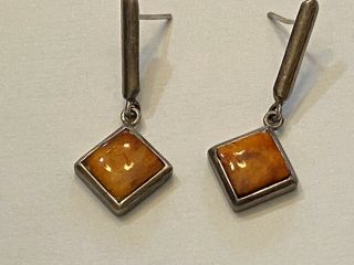 Vintage Old Pawn Navajo Orange Spiny Oyster & 950 Sterling Silver Drop Earrings